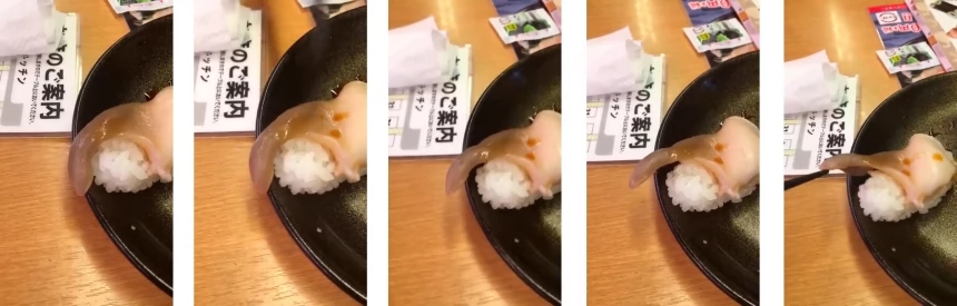 Очень свежие суши зашевелились прямо на тарелке посетителя ресторана в Японии